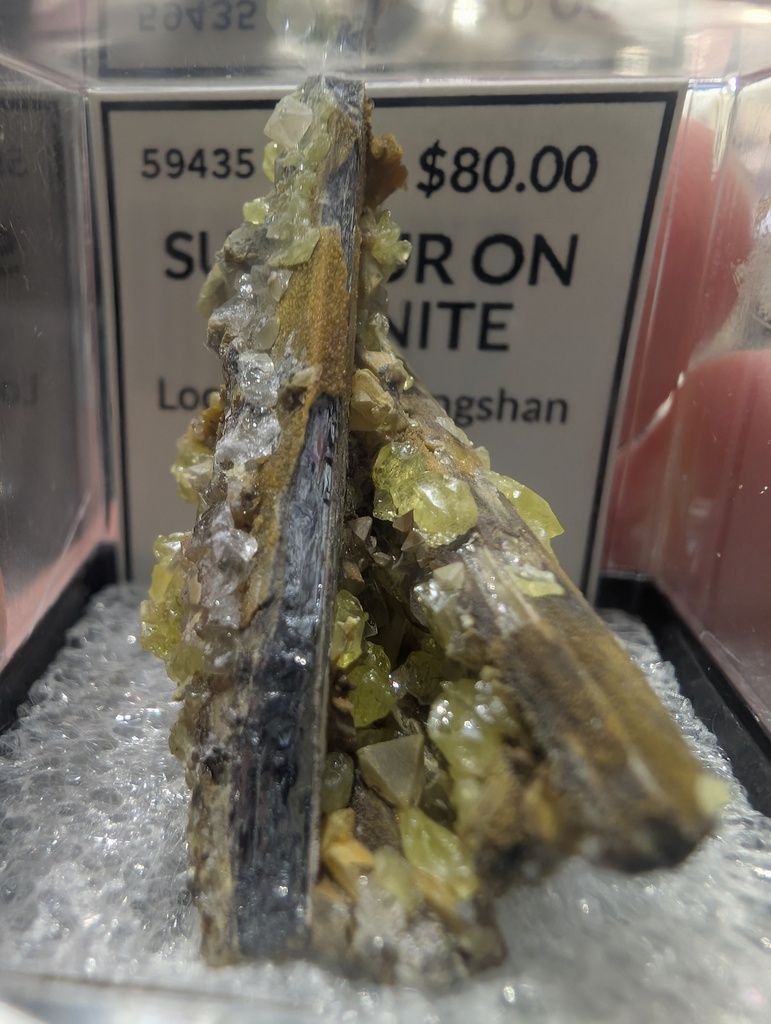 Sulphur on Stibinite